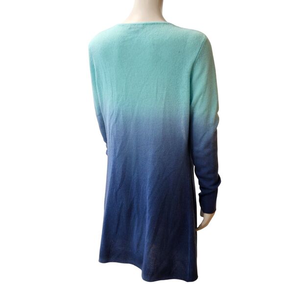 Kier + J2 100% Cashmere Sweater Sz L fist S/M Colorblock Ombre Blue Open Front - Picture 3 of 10